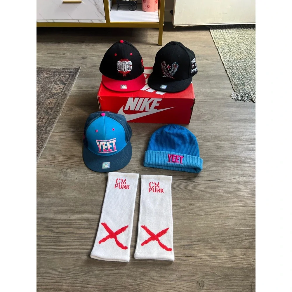 WWE Lot of 5 Roman Reigns Jay Uso CM Punk SnapBack Beanie Sleeves